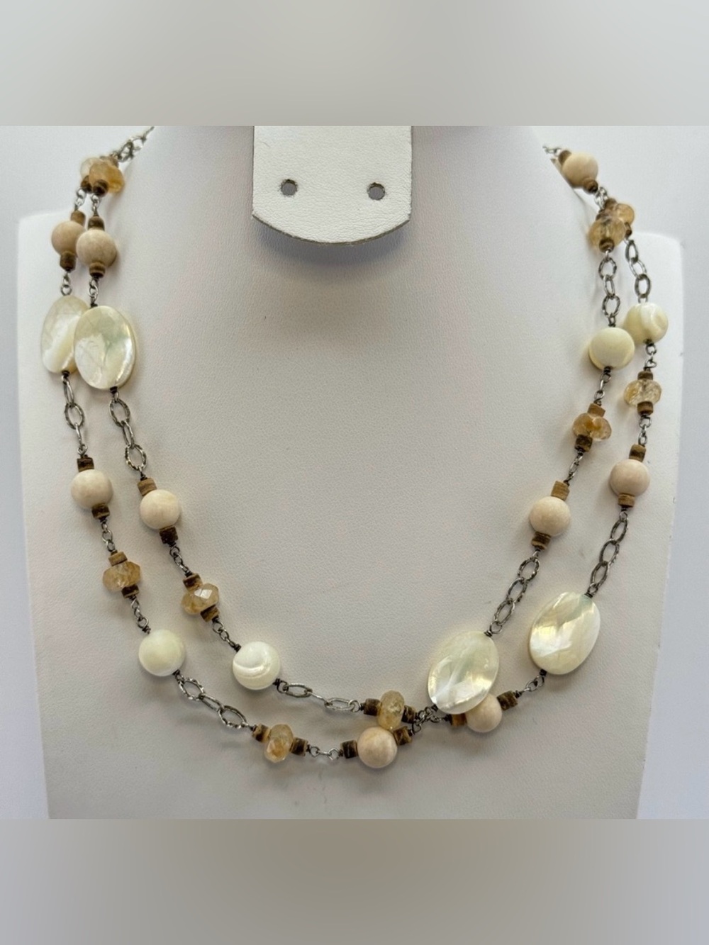 SILPADA N1504 Sterling Silver 925 Faceted Mother of Pearl & Quartz Necklace 36''